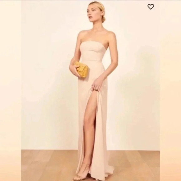 Reformation 0 Ingrid Maxi Dress Bridesmaid Gown Strapless Nude  Blush B902 - Picture 4 of 6